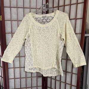 Eyeshadow Cream Lace Accent Light Weight Sweater Blouse